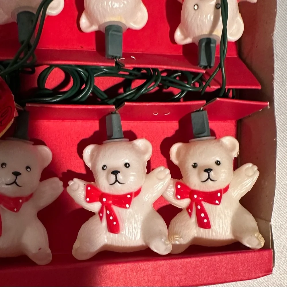 Vintage 80s Teddy Bear Novelty Christmas Tree Lights Made in Taiwan